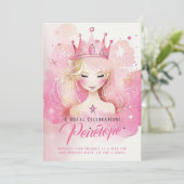 Waterverf Prinses Fantasy Birthday Uitnodiging (Staand voorkant)