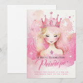 Waterverf Prinses Fantasy Birthday Uitnodiging (Voorkant / Achterkant)