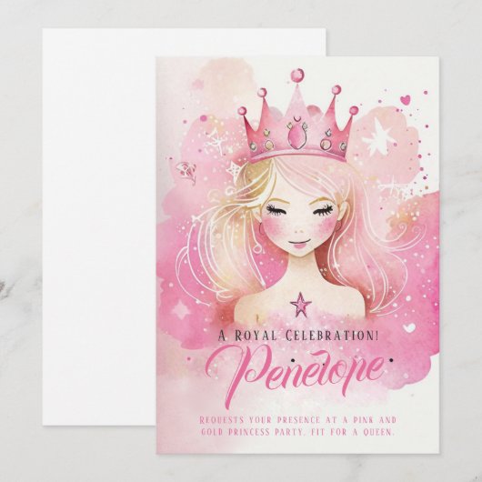 Waterverf Prinses Fantasy Birthday Uitnodiging (Voorkant / Achterkant)