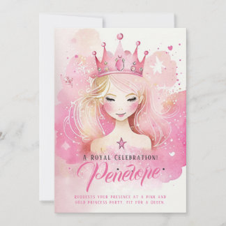 Waterverf Prinses Fantasy Birthday Uitnodiging
