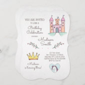 Waterverf Prinses Unicorn Birthday Uitnodiging (Voorkant / Achterkant)