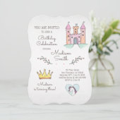 Waterverf Prinses Unicorn Birthday Uitnodiging (Staand voorkant)