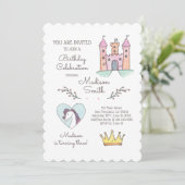 Waterverf Prinses Unicorn Birthday Uitnodiging (Staand voorkant)