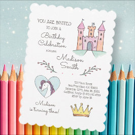 Waterverf Prinses Unicorn Birthday Uitnodiging