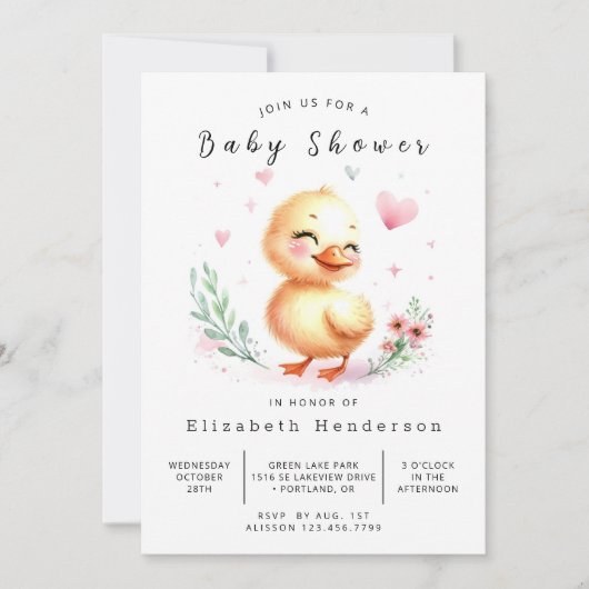 Waterverf Printable Duck Baby shower Kaart (Voorkant)