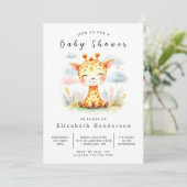 Waterverf Printable Giraffe Baby shower Kaart (Staand voorkant)