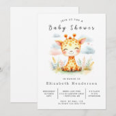 Waterverf Printable Giraffe Baby shower Kaart (Voorkant / Achterkant)