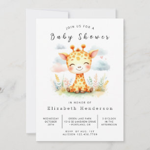 Waterverf Printable Giraffe Baby shower Kaart