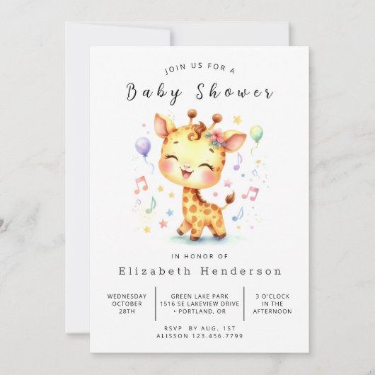 Waterverf Printable Giraffe Baby shower Kaart (Voorkant)