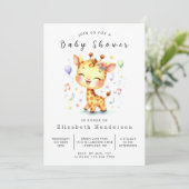 Waterverf Printable Giraffe Baby shower Kaart (Staand voorkant)