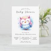 Waterverf Printable Owl Baby shower Kaart (Staand voorkant)