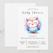 Waterverf Printable Owl Baby shower Kaart (Voorkant / Achterkant)