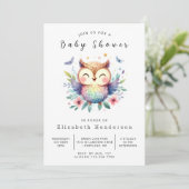 Waterverf Printable Owl Baby shower Kaart (Staand voorkant)