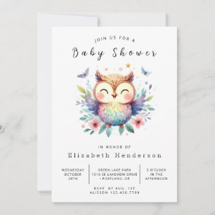Waterverf Printable Owl Baby shower Kaart