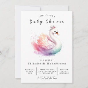 Waterverf Printable Swan Baby shower Kaart