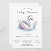 Waterverf Printable Swan Baby shower Kaart (Voorkant / Achterkant)