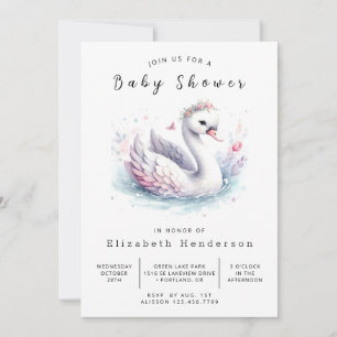 Waterverf Printable Swan Baby shower Kaart