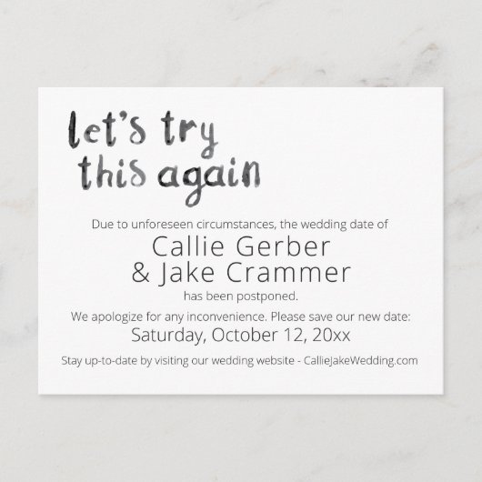 Waterverf Probeer opnieuw Weddenschap Uitgesteld B Briefkaart (Voorkant)