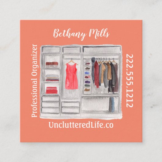 Waterverf Professional Organizer Modern Vierkante Visitekaartje (Voorkant)