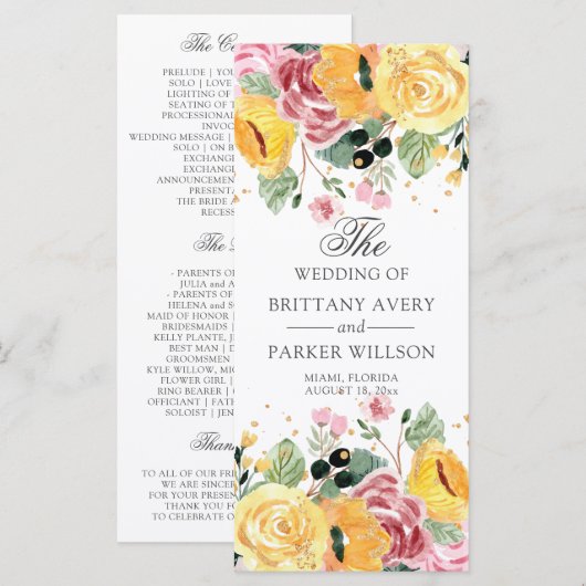 Waterverf programma Floral Wedding Programmakaart (Voorkant / Achterkant)