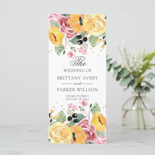 Waterverf programma Floral Wedding Programmakaart (Staand voorkant)