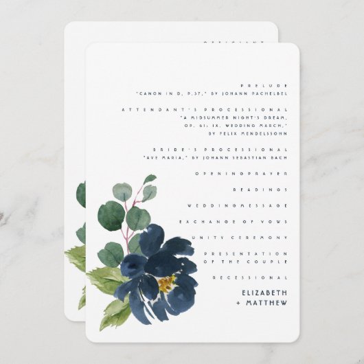 Waterverf programma Floral Wedding Programmakaart (Voorkant / Achterkant)