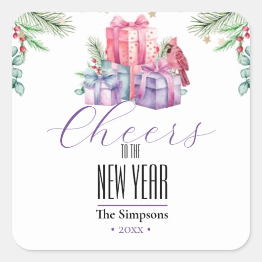 Waterverf Proost op het nieuwe jaar Vierkante Sticker (Voorkant)