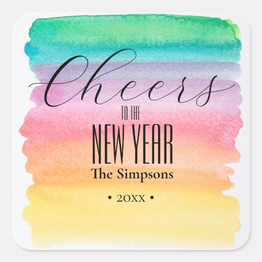 Waterverf Proost op het nieuwe jaar Vierkante Sticker (Voorkant)