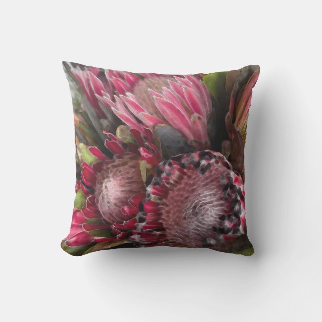 Waterverf Protea Bouquet Outdoor Pillow Buitenkussen (Voorkant)