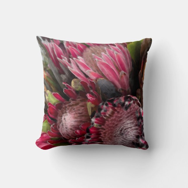 Waterverf Protea Bouquet Outdoor Pillow Kussen (Voorkant)