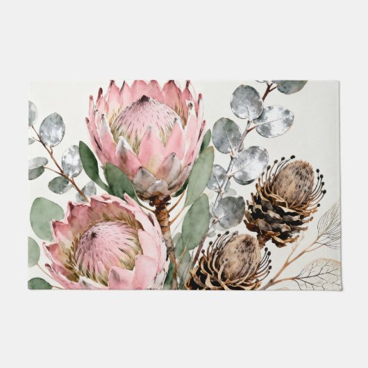 Waterverf Protea Eucalyptus Boeket Deurmat (Voorkant)