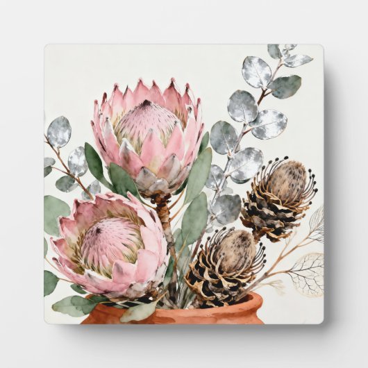 Waterverf Protea Eucalyptus Boeket Fotoplaat (Voorkant)