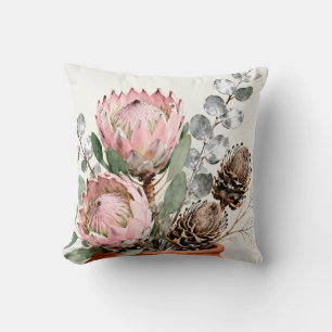 Waterverf Protea Eucalyptus Boeket Kussen