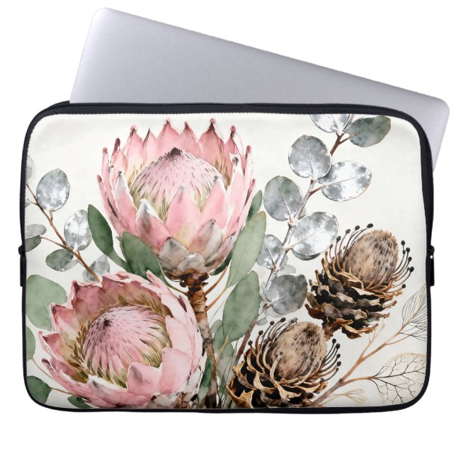 Waterverf Protea Eucalyptus Boeket Laptop Sleeve (Voorkant)