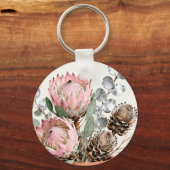 Waterverf Protea Eucalyptus Boeket Sleutelhanger (Achterkant)