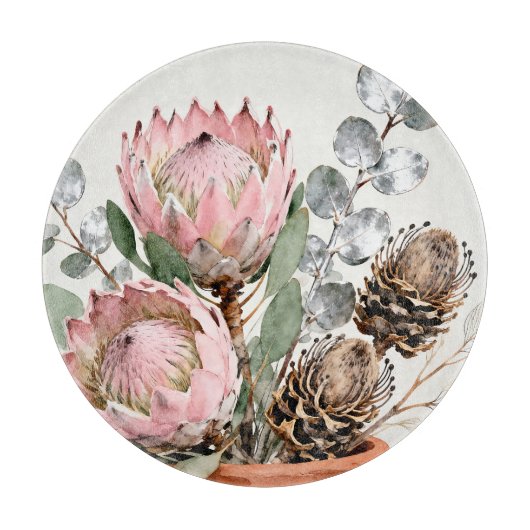 Waterverf Protea Eucalyptus Boeket Snijplank (Voorkant)