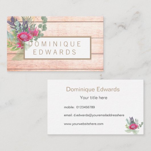 Waterverf Protea Floral Rustic Visitekaartje (Voorkant / Achterkant)