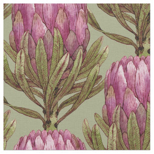 Waterverf Protea Flower Plant Illustration Fabric Stof