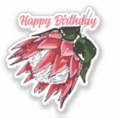 Waterverf Protea Happy Birthday Sticker I (Voorkant)