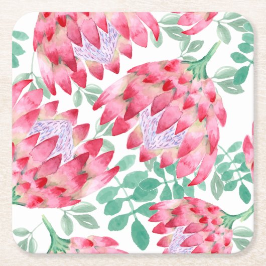 Waterverf Protea Kartonnen Onderzetters (Voorkant)