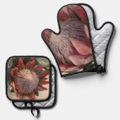 Waterverf Protea Mitts & Pot Houders Ovenwant & Pannenlap Set (Voorkant / Achterkant)