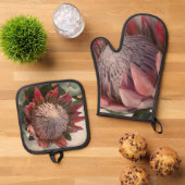 Waterverf Protea Mitts & Pot Houders Ovenwant & Pannenlap Set (Top down)