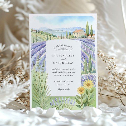 Waterverf Provence Lavendel Fields Wedding Kaart
