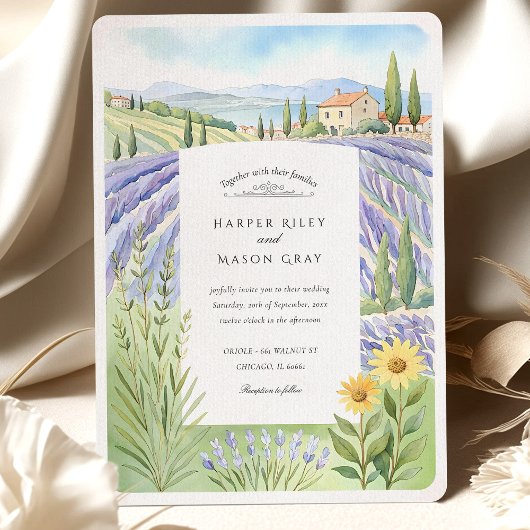 Waterverf Provence Lavendel Fields Wedding Kaart