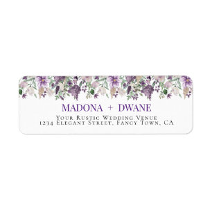 Waterverf Pruim en Lila Bloem Etiket