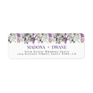 Waterverf Pruim en Lila Bloem Etiket