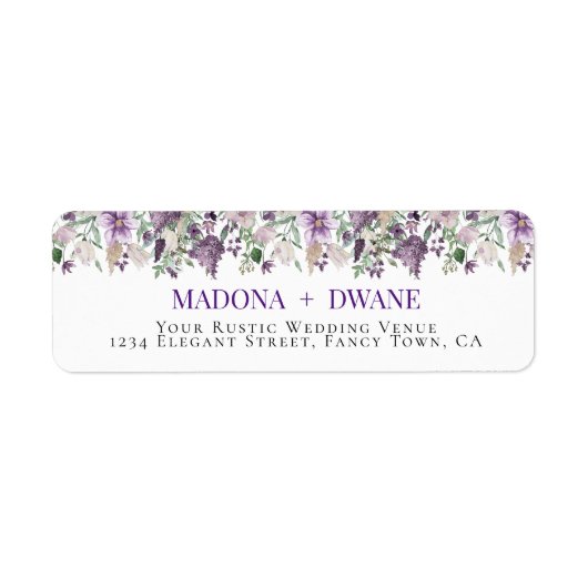 Waterverf Pruim en Lila Bloem Etiket (Voorkant)