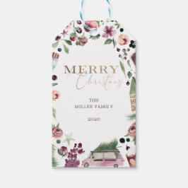 waterverf pruim en roze vrolijk kerstfeest cadeaulabel