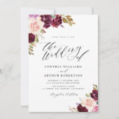 Waterverf  pruimen paarse bruiloft kaart (Voorkant)