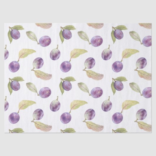 Waterverf pruimenfruit met bladeren wit tissuepapier (Voorkant)